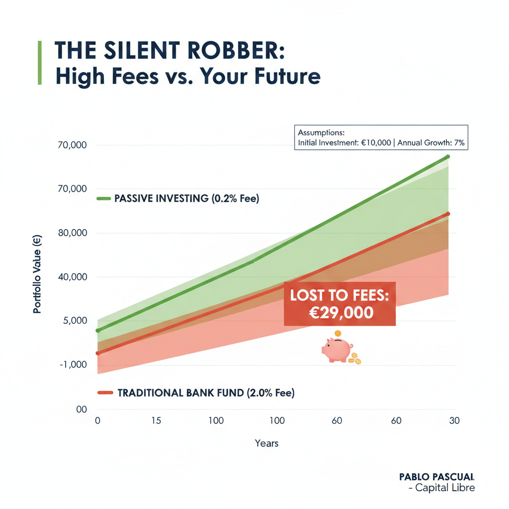 Gráfico comparativo de comisiones Gestión Pasiva vs Fondo Bancario Pablo Pascual Asesor Financiero